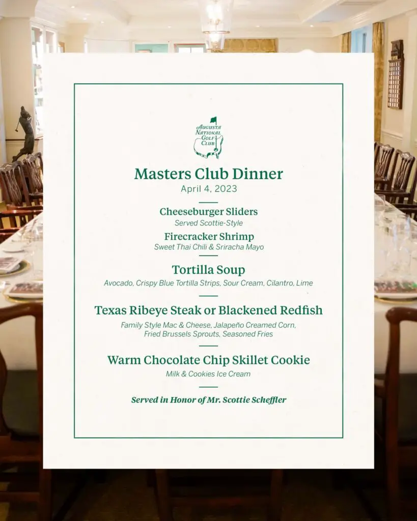 2023 masters champions dinner menu